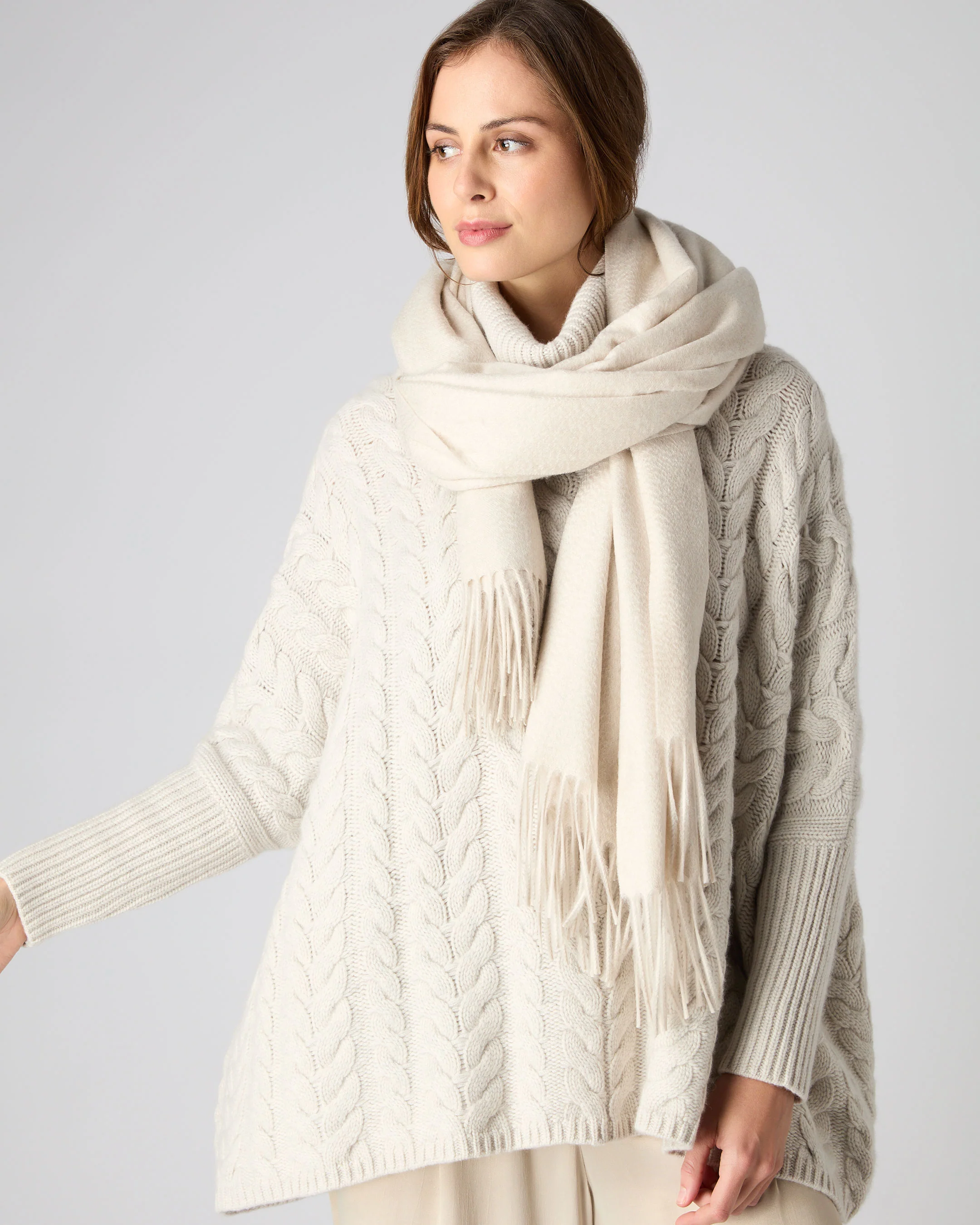 Women's Woven Cashmere Shawl Ecru White - Image 2